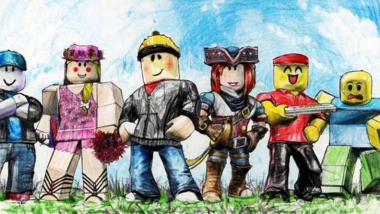 Ilustración de un padre y un hijo usando una tablet, con el logo de Roblox en un entorno digital seguro.