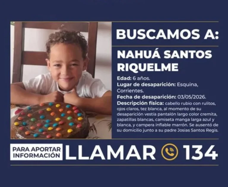Alerta Sofía por Nahuá Santos Riquelme, niño de 6 años desaparecido en Corrientes