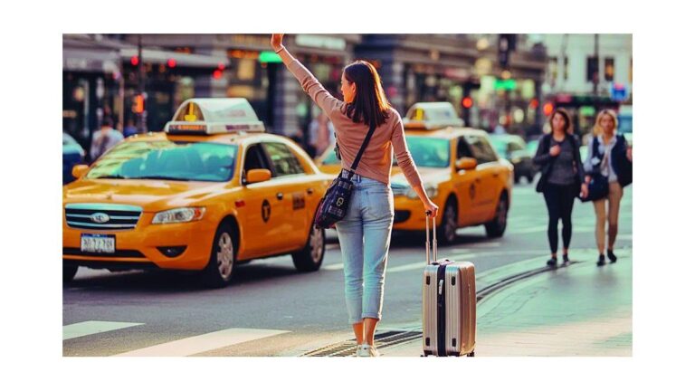 Turista revisando su teléfono en un aeropuerto, con una maleta y un mapa
